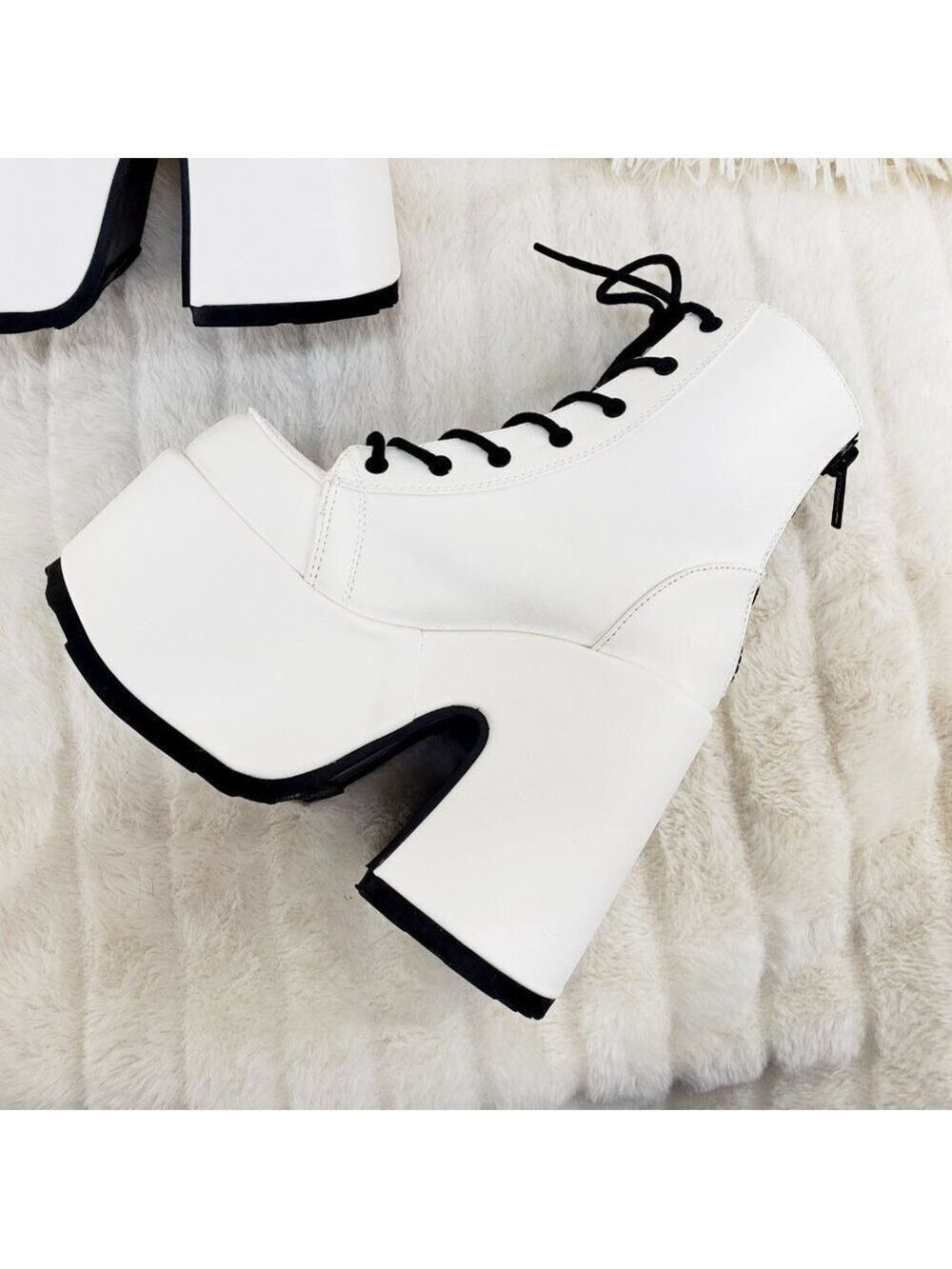 White Matte Chunky Platform Goth Punk Ankle Boots Camel - Picture 7 of 14